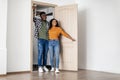 Black Spouses Hugging Posing In Opened Door Of New House Royalty Free Stock Photo