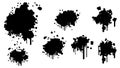 Black Spray Different Set Paint Blot Element Vector Design Object Brush Grunge