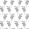 Black sprigs with berries on a white background seamless pattern.