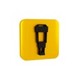 Black Spyglass telescope lens icon isolated on transparent background. Sailor spyglass. Yellow square button.