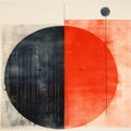 Translucent Geometries: Serene Black And Red Moon Painting