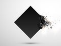 Black square with debris on white background. Abstract black explosion. Geometric background. Vector