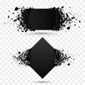 Black square stone with debris isolated. Abstract black explosion. background.