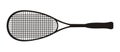 Black squash racket on a white background