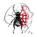 Black stag beetle with the mechanism inside and grenade Royalty Free Stock Photo