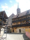 Black stage spotlights and a historical building in Bamberg