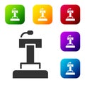 Black Stage stand or debate podium rostrum icon isolated on white background. Conference speech tribune. Set icons in Royalty Free Stock Photo