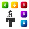 Black Stage stand or debate podium rostrum icon isolated on white background. Conference speech tribune. Set icons in Royalty Free Stock Photo