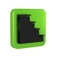 Black Staircase icon isolated on transparent background. Green square button.