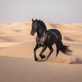 Black stallion running in the desert. 3d render illustration. Royalty Free Stock Photo