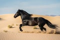 Black stallion running in the desert. 3d render illustration. Royalty Free Stock Photo