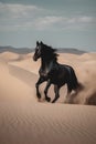 Black stallion running in the desert. 3D Rendering. Royalty Free Stock Photo