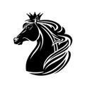 Royal horse in king crown black and white vector head