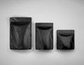 Black Stand up foil pouch bag mockup template, Dark blank food coffee doypack, 3d Rendering isolated on light background Royalty Free Stock Photo