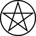 Black star in a circle. Linear black star in a black circle. Pentagram. Royalty Free Stock Photo