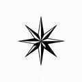 Black star shaped compass rose on white background. Nautical rose indicates cardinal directions. Simple graphic element for Royalty Free Stock Photo