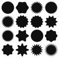 Black star stickers. Star shape price tag, advertising starburst label, sale badges. Blank promo sunburst sticker vector Royalty Free Stock Photo