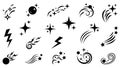 Black Starbursts, Lightning Bolts, and Comet Icons Set Royalty Free Stock Photo
