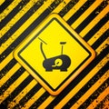 Black Stationary bicycle icon isolated on yellow background. Exercise bike. Warning sign. Vector