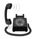 Black stationary phone with rotary dial and raised handset Royalty Free Stock Photo