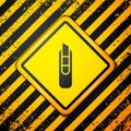 Black Stationery knife icon isolated on yellow background. Office paper cutter. Warning sign. Vector Illustration Royalty Free Stock Photo