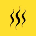 Black Steam icon isolated on yellow background. Long shadow style. Vector
