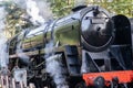 Close up of black steam train