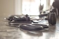 Black and steel kitchen gadgets