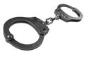 Black steel police handcuffs oln white background 3d