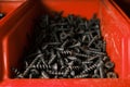 Black steel screws for wood used in carpentry and handicrafts for industrial and household. Royalty Free Stock Photo