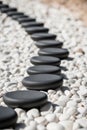 Black Stepping Stones on a Bed of White Pebbles. Royalty Free Stock Photo