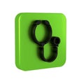 Black Stethoscope medical instrument icon isolated on transparent background. Green square button.