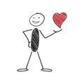 Black stickman with heart - web love icon.