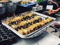 Black Sticky Rice with Coconut Milk and Taro wrapped in banana leaf