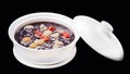 black sticky rice sweet soup. Chinese traditional cuisine isolated on black background