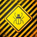 Black Stink bug icon isolated on yellow background. Warning sign. Vector Royalty Free Stock Photo