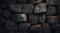 Black Stone Background, Stacked Stones, Stacked Stone Wall. Generative AI