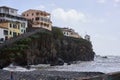 Black stone beach in CÃÂ¢mara de Lobos, Madeira Royalty Free Stock Photo