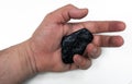 Black stone and hand held on white ground