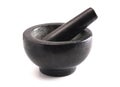 Black Stone Mortar and Pestle Isolated on a White Background Royalty Free Stock Photo