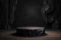 Black Stone Podium and Rock Shape Background