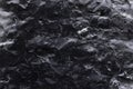 A black stone surface with an uneven texture in the form of bulges and cracks in monochrome black tones. Concept background,