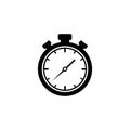 Black stopwatch flat icon isolated on white. Fast time stop watch, limited offer, deadline symbol Royalty Free Stock Photo