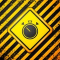 Black Stopwatch icon isolated on yellow background. Time timer sign. Chronometer sign. Warning sign. Vector Royalty Free Stock Photo