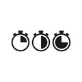 Black stopwatch set with 15, 30, 45 minutes. flat icon isolated on white. Fast time stop watch, limited offer, deadline symbol Royalty Free Stock Photo