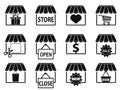 Black store icons set