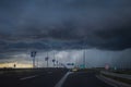 Black storm clouds above highway Royalty Free Stock Photo