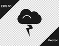 Black Storm icon isolated on transparent background. Cloud and lightning sign. Weather icon of storm. Vector