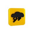 Black Storm icon isolated on transparent background. Cloud and lightning sign. Weather icon of storm. Yellow square