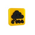 Black Storm icon isolated on transparent background. Cloud and lightning sign. Weather icon of storm. Yellow square